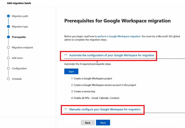 Creating a Google Workspace migration batch in Exchange Admin Center