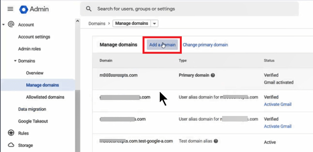 Add a domain option in Google Workspace