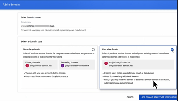 Subdomain configuration and verification in Google Workspace