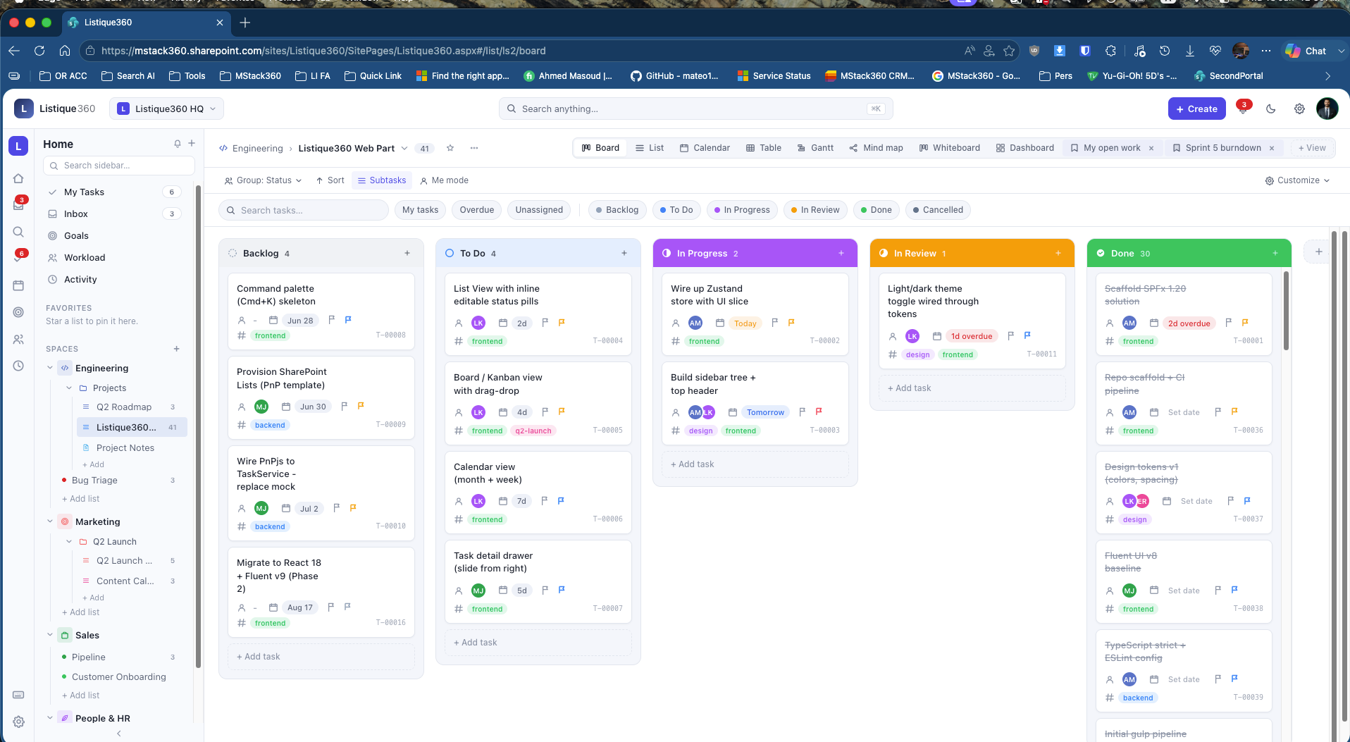 Kanban board view