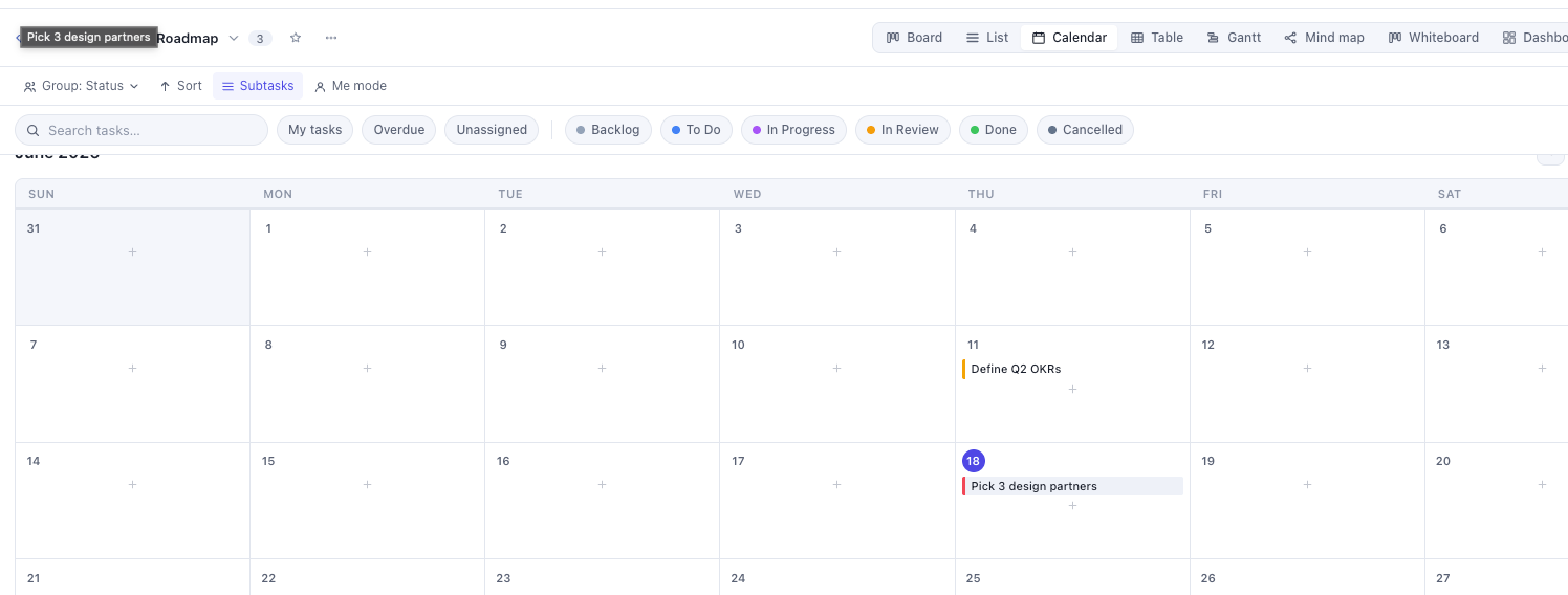 Calendar view