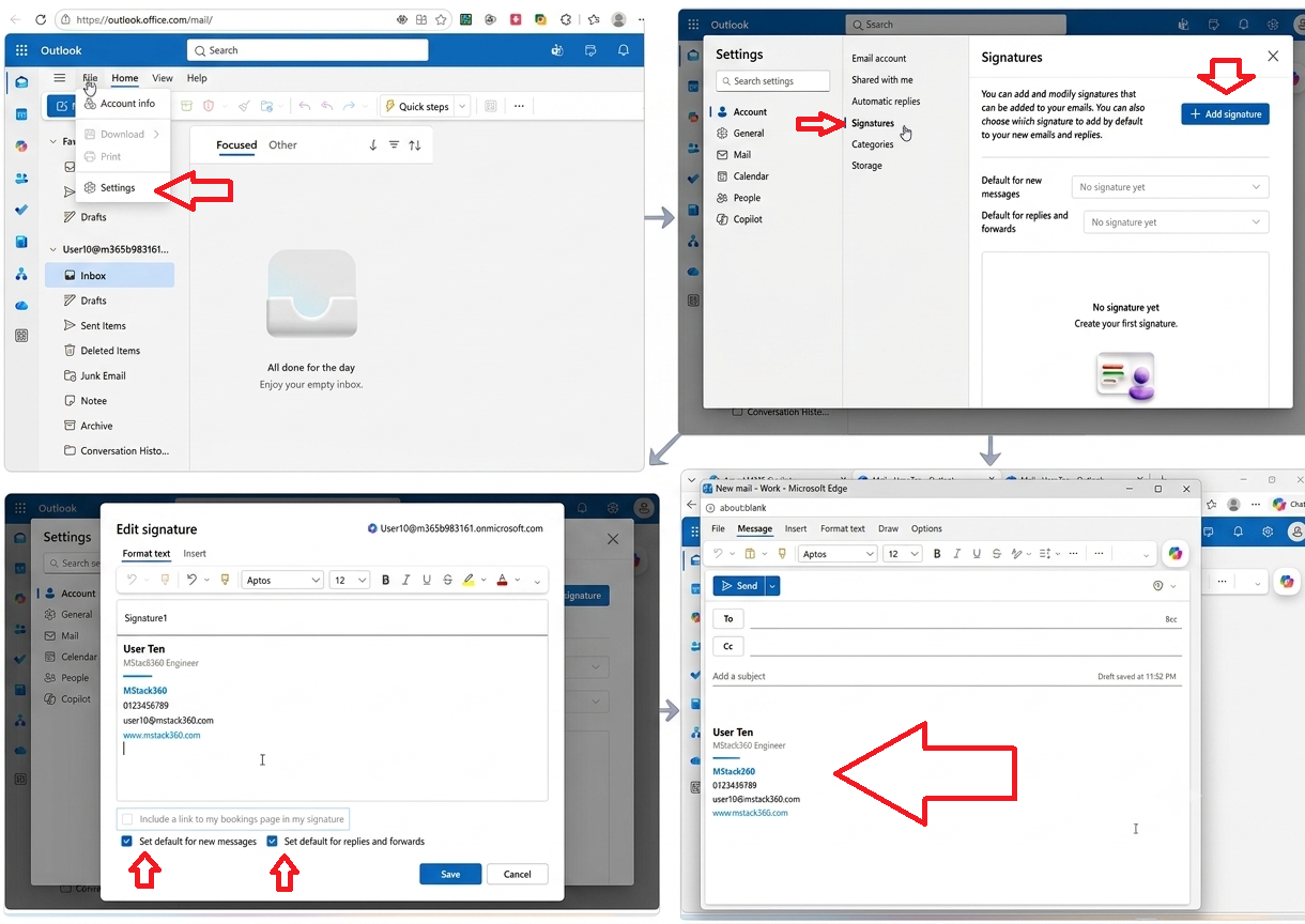 Email signature settings in Outlook