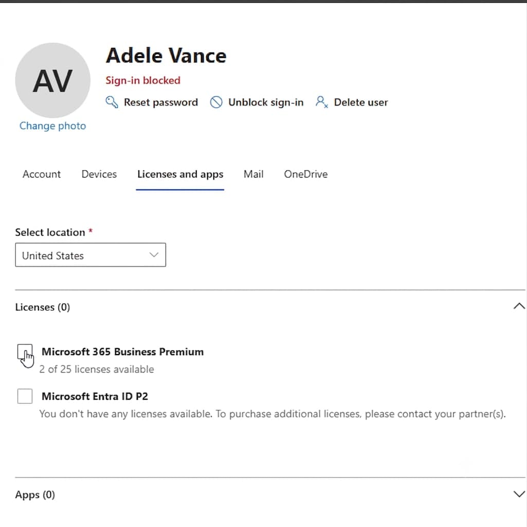 Removing an assigned licence from a user in the Microsoft 365 admin center