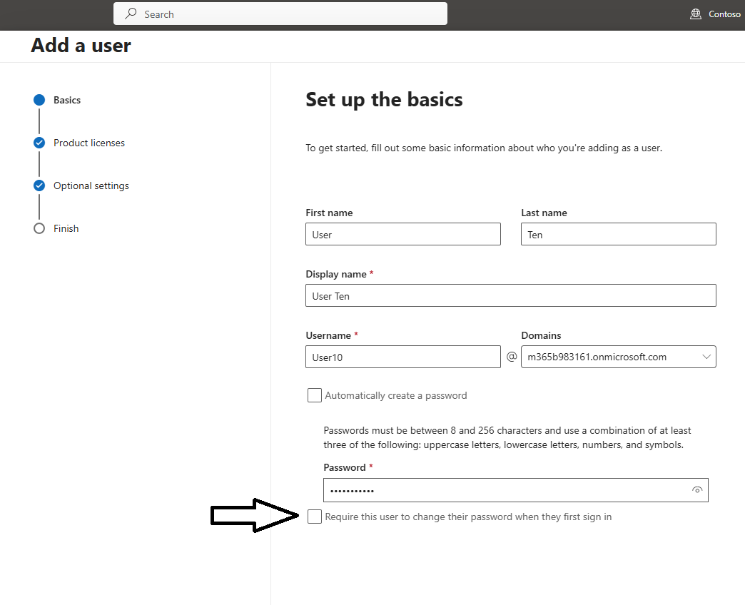 Add a user pane with name and username fields filled in