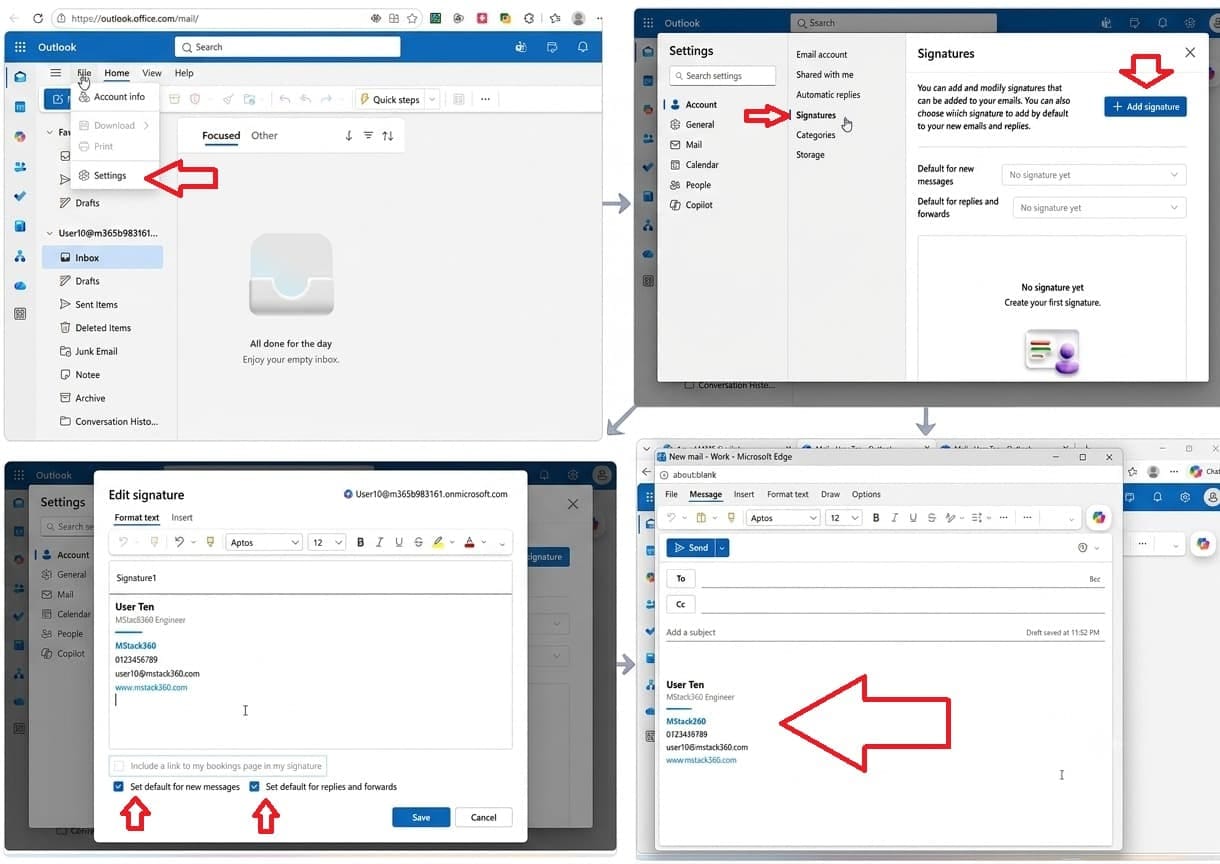 Outlook classic signature settings on Windows